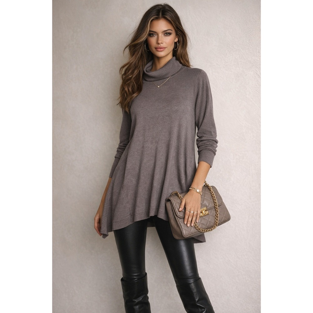 Whisper Knit By Louis Dell'Olio Sweater Womens 1X Taupe Tunic Boho Classic Drape
